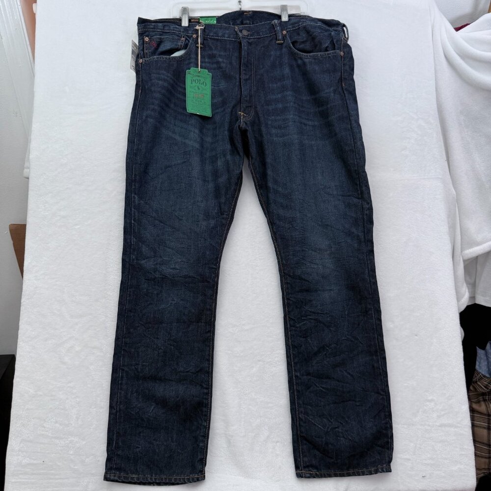 Polo Ralph Lauren 018 Jeans Mens 40x30 Blue Dark Wash Slim Straight Whisker